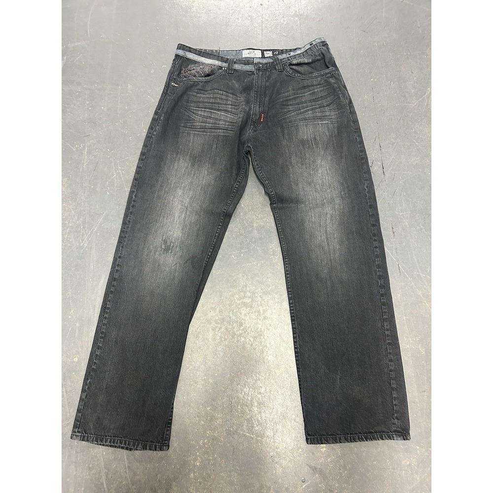 VTG Akademics Men's Denim Jeans Gray Size 42x32 Straight Dark Wash Hip Hop Y2K